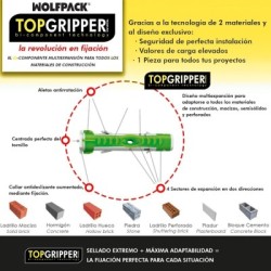 Blíster Tacos Topgripper Bimaterial Con Tornillos Diámetro 5 mm. 50 Piezas Taco Anclaje Universal, Para hormigón, yeso, ladrillo