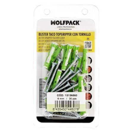 Blíster Tacos Topgripper Bimaterial Con Tornillos Diámetro 6 mm. 30 Piezas Taco Anclaje Universal, Taco Hormigón, Yeso