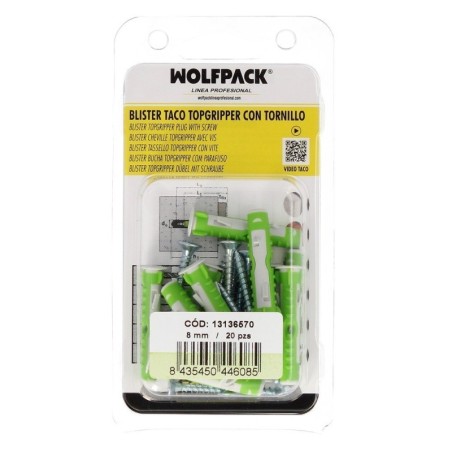 Blíster Tacos Topgripper Bimaterial Con Tornillos Diámetro 8 mm. 20 Piezas Taco Anclaje Universal, Para Hormigón, Yeso