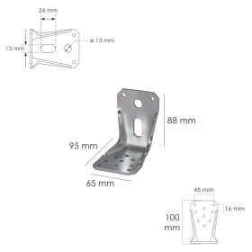 Soporte Para Madera Con Angulo Reforzado 65x88x95 mm. Conector Angular, Escuadra Fijación