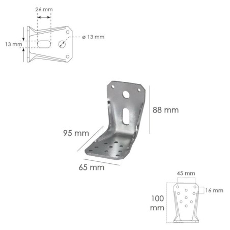 Soporte Para Madera Con Angulo Reforzado 65x88x95 mm. Conector Angular, Escuadra Fijación