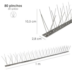 Pincho Anti Palomas / Pájaros 1 Metro Inoxidable Pincho Doble 80 Pinchos. Adaptable a Varias posiciones