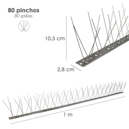 Pincho Anti Palomas / Pájaros 1 Metro Inoxidable Pincho Doble 80 Pinchos. Adaptable a Varias posiciones