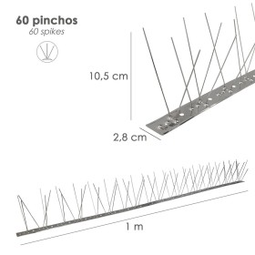 Pincho Anti Palomas / Pájaros 1 Metro Inoxidable Pincho Doble 60 Pinchos. Adaptable a Varias posiciones