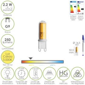 Bombilla Led Rosca G9. 2.2 Watt. Equivale A 15 Watt. 250 Lúmenes. Luz Cálida (3000º K.)