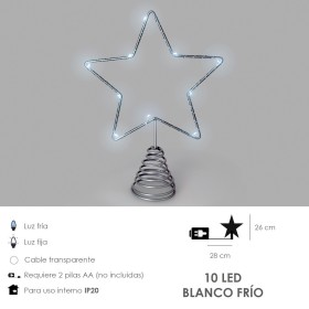 Guirnalda Adorno Luces Navidad Estrella Árbol Navidad Luz Blanco Frio. 10 Leds. Uso Interno protección IP20. 2 Baterías AA