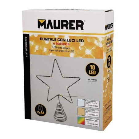 Guirnalda Adorno Luces Navidad Estrella Árbol Navidad Luz Blanco Frio. 10 Leds. Uso Interno protección IP20. 2 Baterías AA