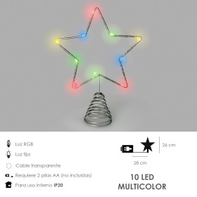 Guirnalda Adorno Luces Navidad Estrella Árbol Navidad Luz Multicolor. 10 Leds. Uso Interno protección IP20. 2 Baterías AA