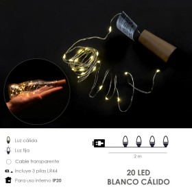 Luces Navidad Guirnalda Led con Tapón 20 Microled Blanco Cálido IP20. A Pilas 3 LR44 (Si Incluidas)