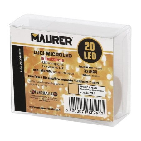 Luces Navidad Guirnalda Led con Tapón 20 Microled Blanco Cálido IP20. A Pilas 3 LR44 (Si Incluidas)