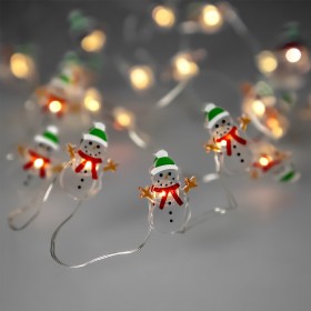 Guirnalda Luces Navidad A Pilas 20 Leds Muñecos de Nieve. Luz Cálida Uso Interno IP20