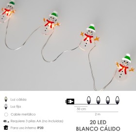 Guirnalda Luces Navidad A Pilas 20 Leds Muñecos de Nieve. Luz Cálida Uso Interno IP20