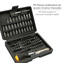 Juego Puntas con Destornillador 1/4" 99 piezas. Con Apartador. Cromo Vanadio, Kit Llave Combinada, Kit Carraca,