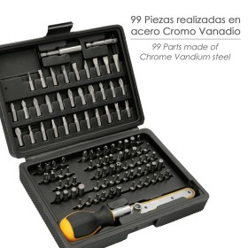 Juego Puntas con Destornillador 1/4" 99 piezas. Con Apartador. Cromo Vanadio, Kit Llave Combinada, Kit Carraca,