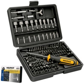 Juego Puntas con Destornillador 1/4 122 Pzs. Con Apadtador. Cromo Vanadio, Kit Llave Combinada, Kit Carraca,
