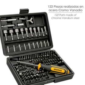 Juego Puntas con Destornillador 1/4 122 Pzs. Con Apadtador. Cromo Vanadio, Kit Llave Combinada, Kit Carraca,