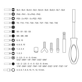 Juego Puntas con Destornillador 1/4 122 Pzs. Con Apadtador. Cromo Vanadio, Kit Llave Combinada, Kit Carraca,