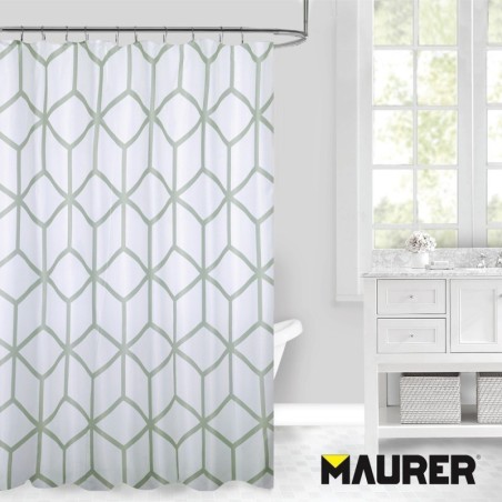 Cortina Ducha Tela Geometría 180 x 200 cm. Cortina baño, Cortina Tela Impermeable Con Anillas