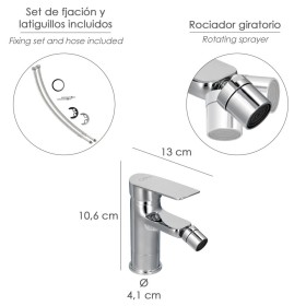 Monomando Bidé "Hamburgo" Grifo Baño, Grifo Encimera, Grifo Cocina, Grifo Mezclador. Cartucho Cerámico Diámetro 35 mm.