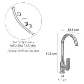 Monomando Fregadero Cocina "Hamburgo" Grifo Baño, Grifo Encimera, Grifo Cocina. Cartucho Cerámico Diámetro 35 mm.