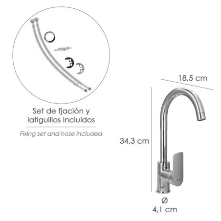 Monomando Fregadero Cocina "Hamburgo" Grifo Baño, Grifo Encimera, Grifo Cocina. Cartucho Cerámico Diámetro 35 mm.