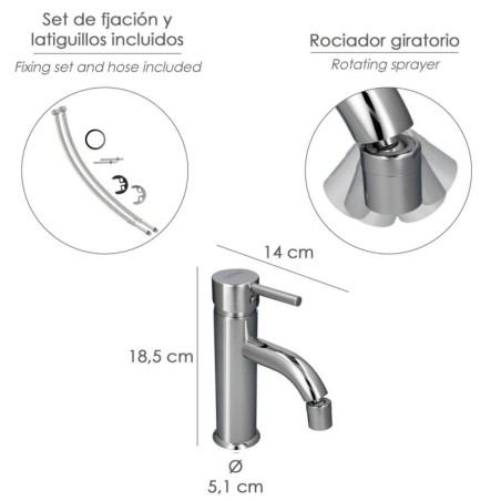 Monomando Bidé "Dresde" Grifo Baño, Grifo Encimera, Grifo Cocina, Grifo Mezclador. Cartucho Cerámico Diámetro 35 mm.