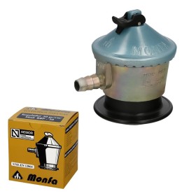 Regulador Gas Butano Monfa (30 gramos./cm2) Alcachofa Gas, Regulador Gas Butano. Presión 29 mbar. Caudal 2,5 Kg/hora