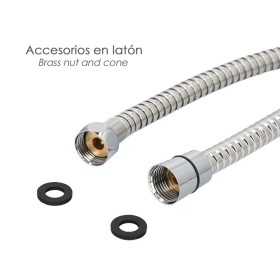 Flexo / Manguera Ducha Acero Inoxidable 1,50 Metros Accesorios de Latón. Flexible, Resistente a Torceduras, Conexión Estándar