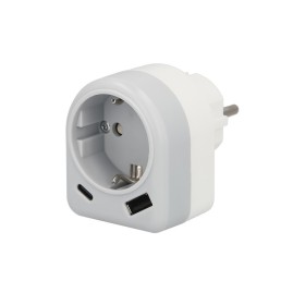 Enchufe / Adaptador Schuko Con 2 Tomas, USB A / C. Potencia Máxima 3680 W. Cargador Móviles, Cargador 2 Tomas