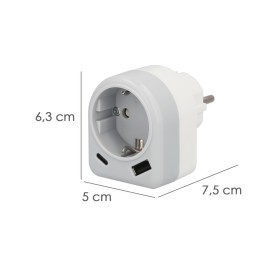 Enchufe / Adaptador Schuko Con 2 Tomas, USB A / C. Potencia Máxima 3680 W. Cargador Móviles, Cargador 2 Tomas
