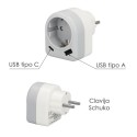 Enchufe / Adaptador Schuko Con 2 Tomas, USB A / C. Potencia Máxima 3680 W. Cargador Móviles, Cargador 2 Tomas