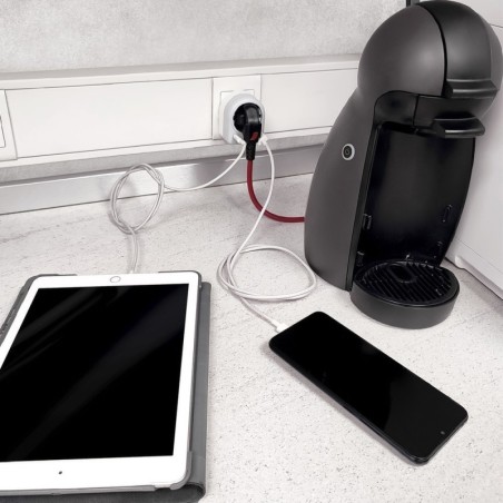Enchufe / Adaptador Schuko Con 2 Tomas, USB A / C. Potencia Máxima 3680 W. Cargador Móviles, Cargador 2 Tomas