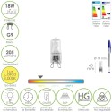 Bombilla Halógena G-9. 18 W. 205 lúmenes. Luz cálida (3.000º K)