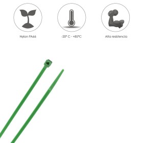 Brida Nylon 100%. Color Verde 2,5 x 100 mm. Bolsa 100 Unidades. Abrazadera Plástico, Organizador Cables, Alta Resistencia