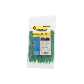 Brida Nylon 100%. Color Verde 2,5 x 100 mm. Bolsa 100 Unidades. Abrazadera Plástico, Organizador Cables, Alta Resistencia