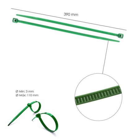 Brida Nylon 100%. Color Verde 4,6 x 390 mm. Bolsa 100 Unidades. Bridas Nylon 100% Verde 4,6x390 mm. (Bolsa 100 Unidades)