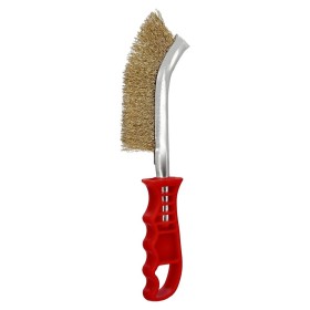 Cepillo Acero Latonado Mango Rojo 25 cm. cepillo eliminación Oxido, Pintura, Pulido De Metales.