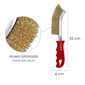Cepillo Acero Latonado Mango Rojo 25 cm. cepillo eliminación Oxido, Pintura, Pulido De Metales.