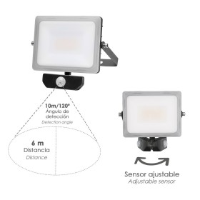 Foco Led Plano 30 Watt. Luz Blanca 4000º K IP 65 2400 Lúmenes Con Sensor de Presencia