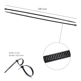 Brida Nylon 100%. Color Negro 7,8 x 540 mm. Bolsa 100 unidades. Abrazadera Plástico, Organizador Cables, Alta Resistencia