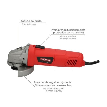 Amoladora Angular 900 Watt. Disco Diámetro 115 mm. 11.000 R.P.M. Mango 3 posiciones Eje M14