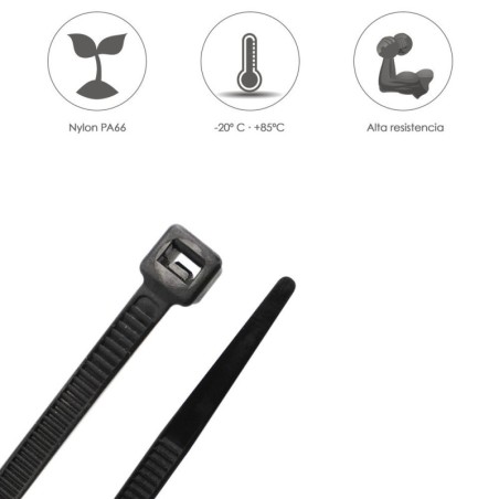 Brida Nylon 100%. Color Negro 2,5 x 135 mm. Bolsa 100 unidades. Abrazadera Plástico, Organizador Cables, Alta Resistencia