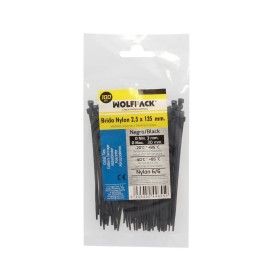 Brida Nylon 100%. Color Negro 2,5 x 135 mm. Bolsa 100 unidades. Abrazadera Plástico, Organizador Cables, Alta Resistencia
