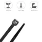 Brida Nylon 100%. Color Negro 2,5 x 200 mm. Bolsa 100 unidades. Abrazadera Plástico, Organizador Cables, Alta Resistencia