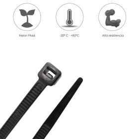 Brida Nylon 100%. Color Negro 3,5 x 200 mm. Bolsa 100 unidades. Abrazadera Plástico, Organizador Cables, Alta Resistencia
