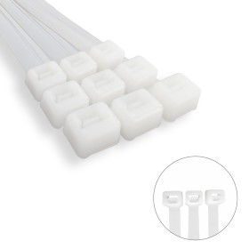 Brida Nylon 100%. Color Blanco / Natural 3,5 x 200 mm. 100 Piezas. Abrazadera Plástico, Organizador Cables, Alta Resistencia