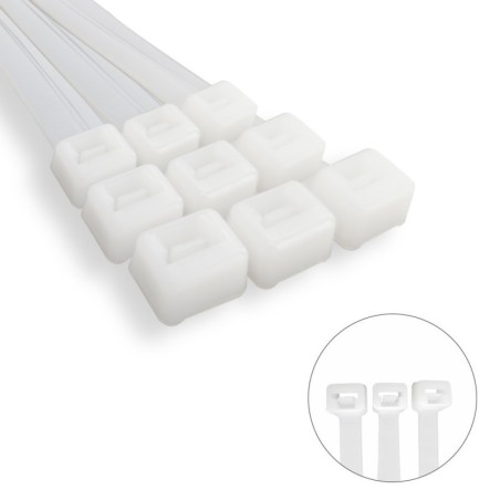 Brida Nylon 100%. Color Blanco / Natural 4,5 x 280 mm. 100 Piezas. Abrazadera Plástico, Organizador Cables, Alta Resistencia
