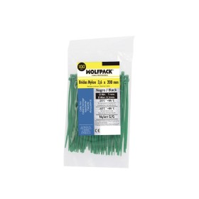 Brida Nylon 100%. Color Verde 3,6 x 200 mm. Bolsa 100 Unidades. Abrazadera Plástico, Organizador Cables, Alta Resistencia
