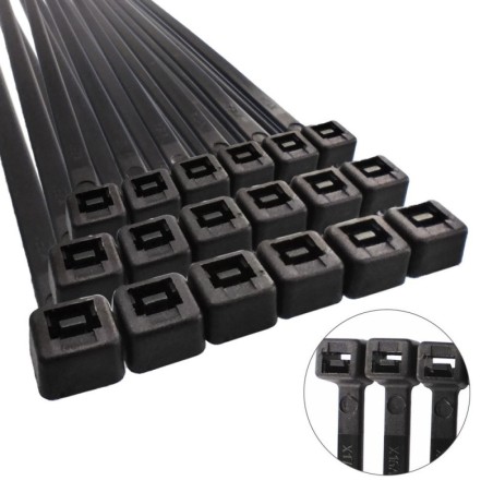 Brida Nylon 100%. Color Negro 3,6 x 370 mm. Bolsa 100 unidades. Abrazadera Plástico, Organizador Cables, Alta Resistencia