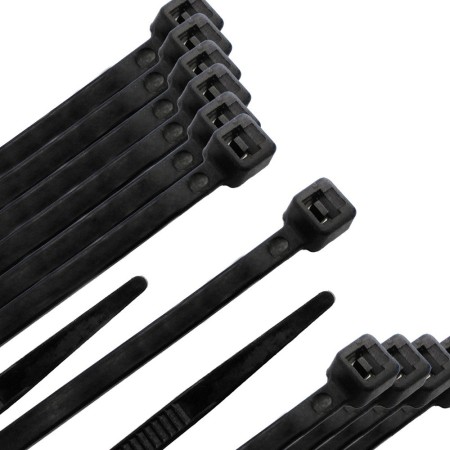Brida Nylon 100%. Color Negro 7,5 x 360 mm. Bolsa 100 unidades. Abrazadera Plástico, Organizador Cables, Alta Resistencia